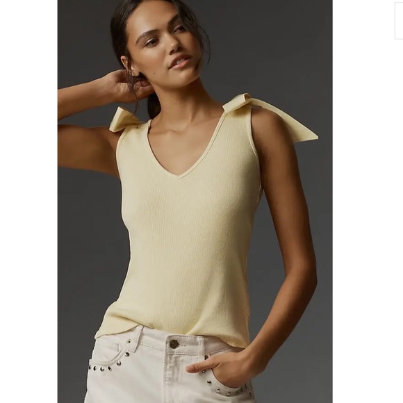 NWT Anthropologie Maeve Yellow Tie-Shoulder V-Neck Ribbed Tank, S - Picture 3 of 8